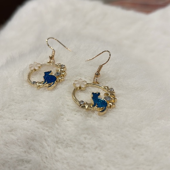 Cat Hoop Statement Earrings Dreamy Starry Night Floral Brushed Gold - Picture 2 of 5